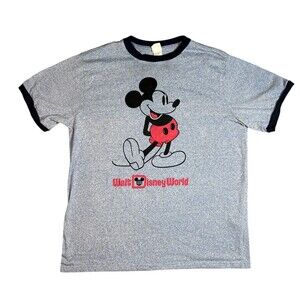 Disney Parks Mickey Mouse Ringer Tee Large Blue Walt Disney World Graphic Shirt